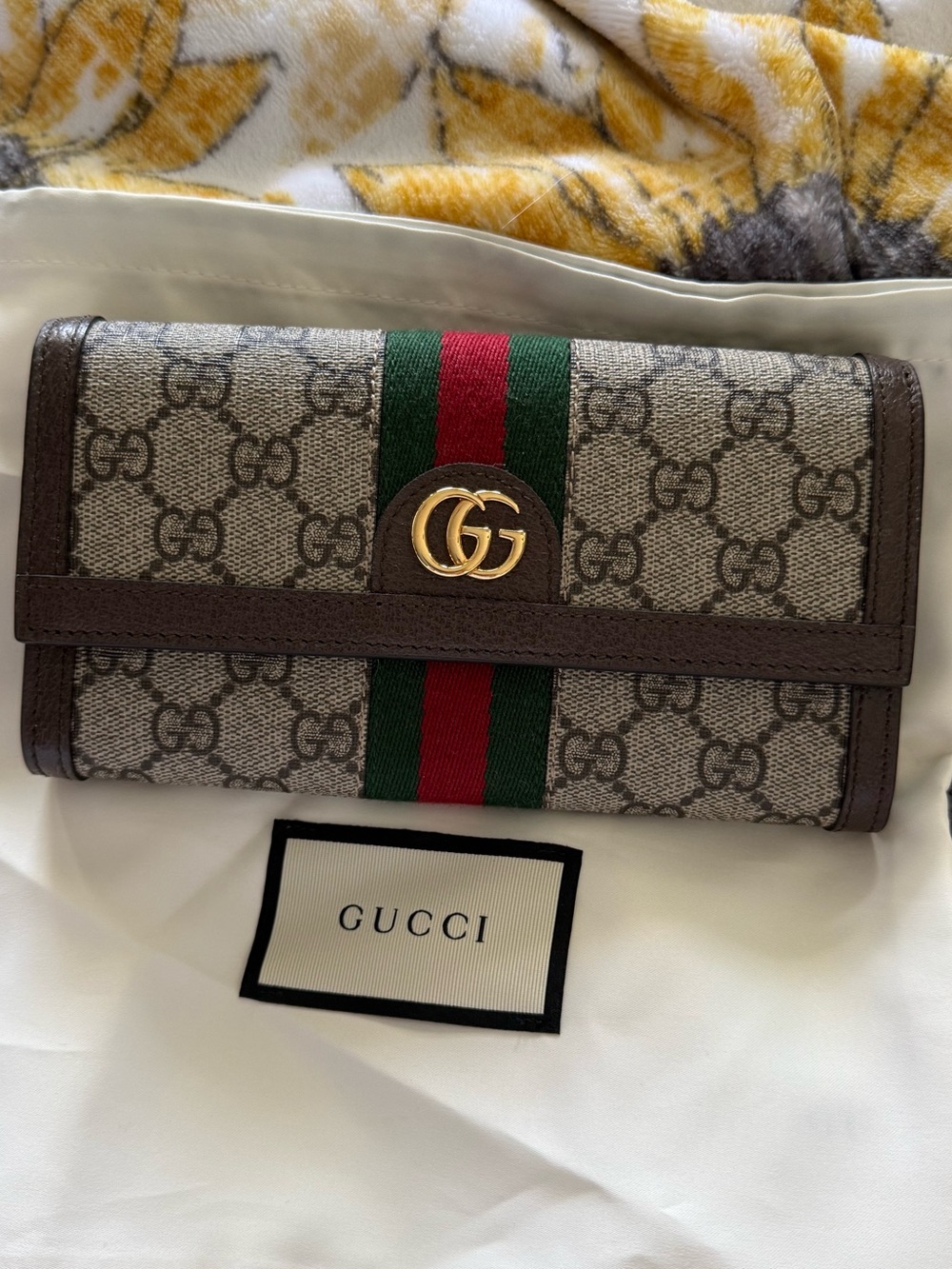 Gucci GG Supreme Wallet with Web Stripe - Brown/Tan/Green/Red